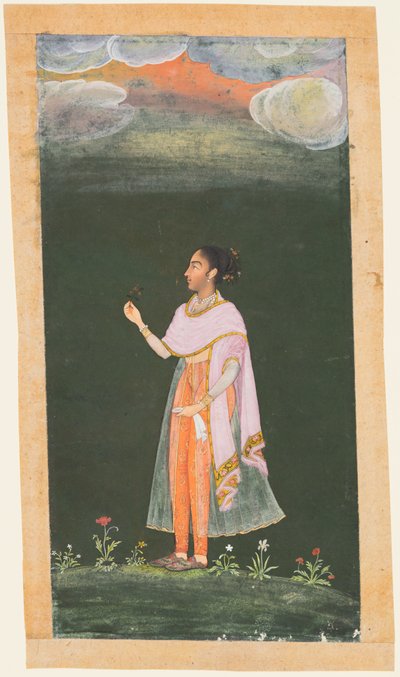 Lady som håller en blomma, ca. 1670-80-talen. av Unbekannt