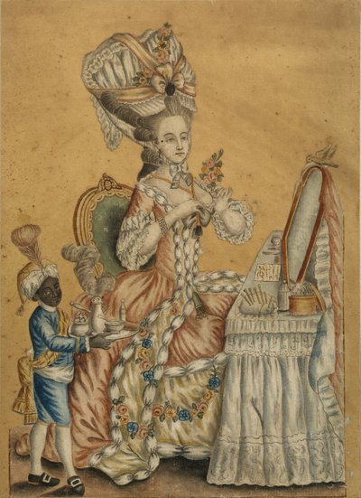 Dam vid en toalett med en svart pojke, 1770-tal av Unbekannt