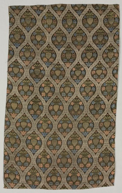 Lampas fragment med blommor i ogival galler, 1600-tal. av Unbekannt