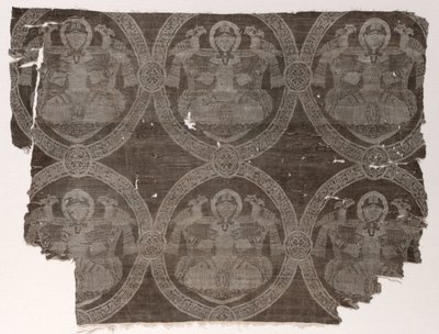 Lampasfragment med sittande prins som håller falkar i kufiska medaljonger, 1654-1955. av Unbekannt