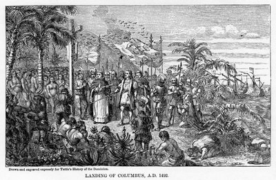 Landstigning av Columbus, AD 1492, 1877 av Unbekannt
