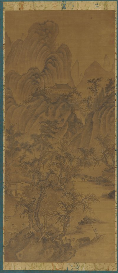 Landskap med gårdsbyggnader och figurer, 1368-1644. av Unbekannt