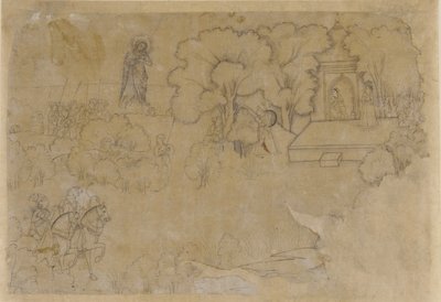 Landskap med en figur av Jungfru Maria, 1600-talet. av Unbekannt