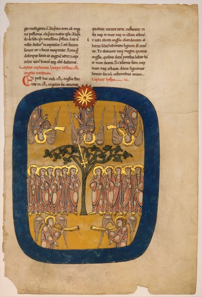 Blad från ett Beatus-manuskript: Angels Restrain the Four Winds..., ca. 1180. av Unbekannt