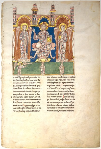 Blad från ett Beatus-manuskript: Kristus i majestät med änglar och Guds ängel..., ca. 1180. av Unbekannt
