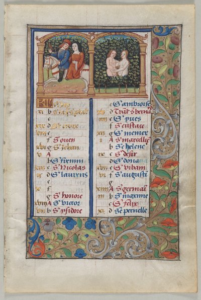 Blad från en timbok: Kalendersida för maj recto och kalendersida för juni..., ca. 1510. av Unbekannt