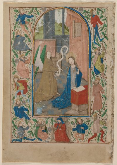 Leaf from a Book of Hours: The Annunciation recto, 1470-talet. av Unbekannt