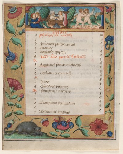 Blad från en psaltare och bönbok: Kalendersida med Labor a tergo, ca. 1524. av Unbekannt