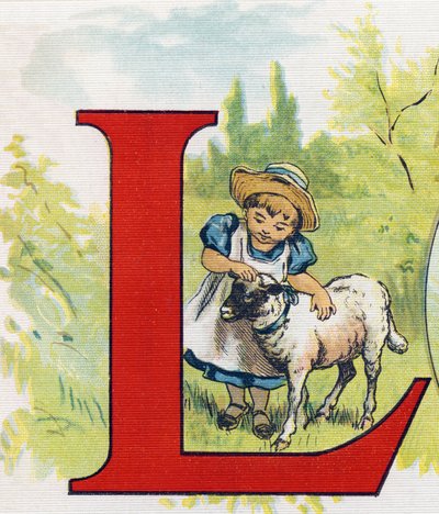 Bokstaven L: lamm. Gravyr i "ABC L