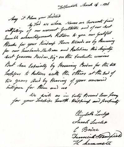 Brev skrivet till inrikesminister John Russell 1792-1878 av fruarna till Tolpuddle-martyrerna, av Unbekannt
