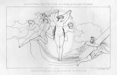 Leucothea, havets gudom, räddar Odysseus i stormen, c1833 av Unbekannt