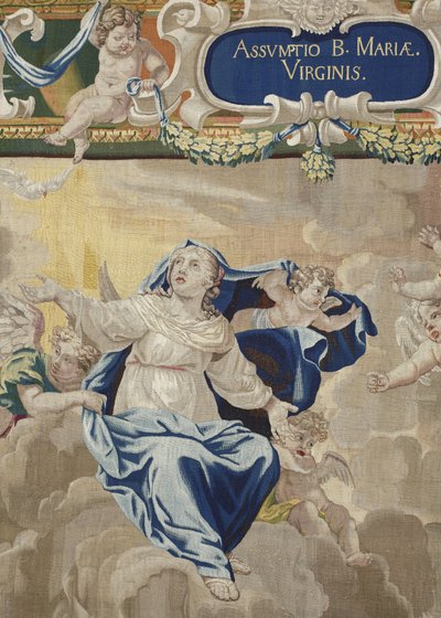 Jungfruns liv: "" antagandet "" (Antagandet) Detaljtapet av ull och siden tillverkat i Pierre Damours verkstad efter teckningar av Charles Poerson (1609-1667) av Unbekannt