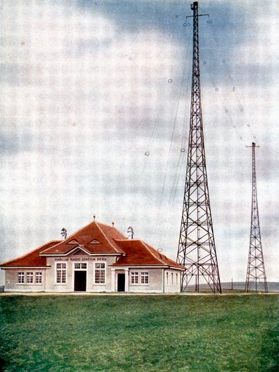 Långvågssändarmaster vid en Marconi-radiostation i Bern, Schweiz, c1925 av Unbekannt