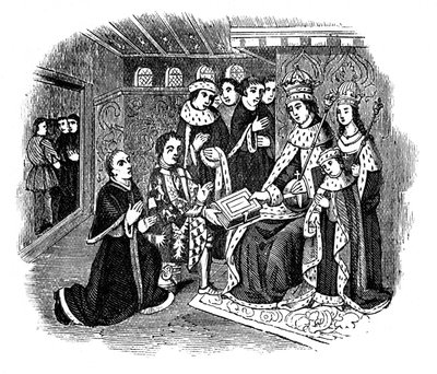 Lord Rivers och Caxton före Edward IV, 1400-talet, 1910 av Unbekannt
