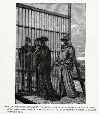 Ludvig XI övertalar Edward IV att återvända hem med en summa pengar, 1882 av Unbekannt