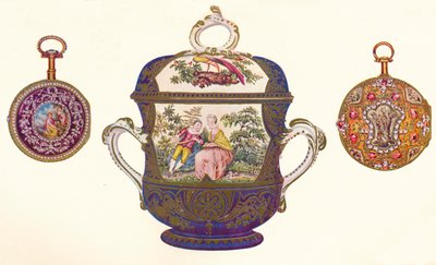 Ludvig XVI. Guldrepeterare, c.1770, Old Chelsea Porslins-porringer och omslag, c.1710, 1903 av Unbekannt