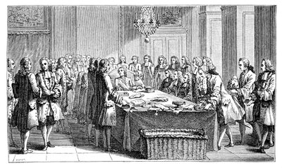 Ludvig XV undertecknar det nya fördraget, 1757, 1885 av Unbekannt