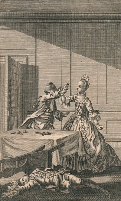 Lucy försöker skjuta sig själv, efter att ha dödat Mr. Wimple, 1700-talet. av Unbekannt
