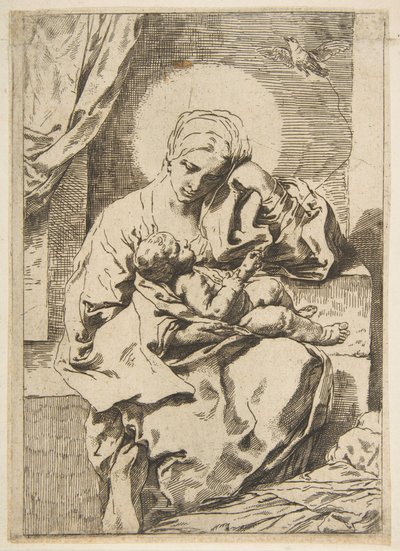 Madonna och barn med en fågel, kopia omvänt efter Cantarini, ca. 1635-1636 eller senare. av Unbekannt