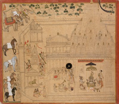 Maharana Amar Singh av Mewar vid Eklingji-templet, c1705 av Unbekannt