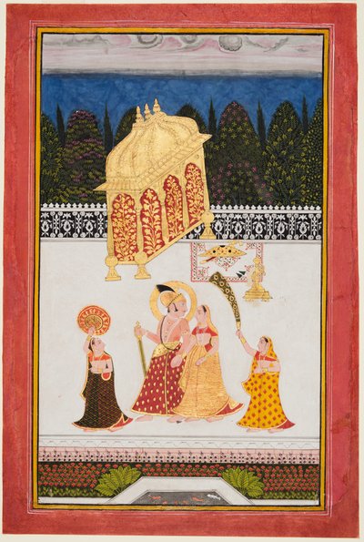Maharana Ari Singh c. 1761-73 och hans gemål på en terrass, ca. 1761. av Unbekannt