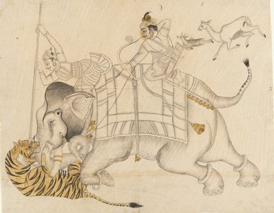 Mahrao Shatru Salli 1866-89 Jagar en tiger, ca. 1866-89. av Unbekannt