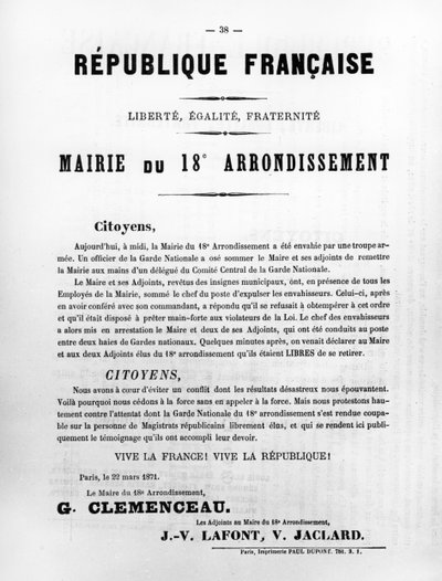 Mairie du 18th Arrondissement, från franska politiska affischer från Pariskommunen, maj 1871 av Unbekannt