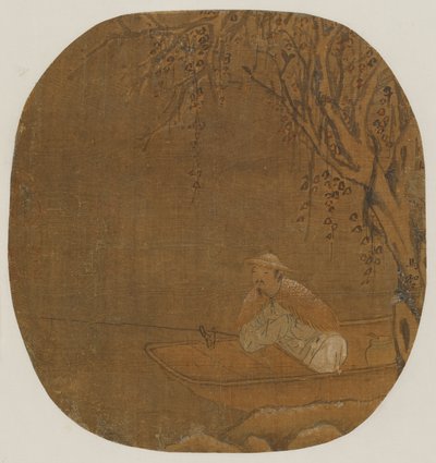 Man som fiskar från en båt under ett träd, möjligen Mingdynastin, 1368-1644. av Unbekannt