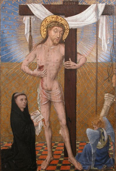 Man of Sorrows med knästående donator, fjärde kvartalet 1400-talet med moderna tillägg. av Unbekannt