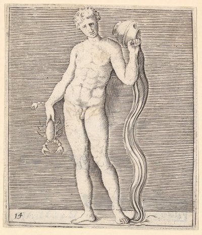 Man with Crayfish and Urna of Water, publicerad ca. 1599-1622. av Unbekannt