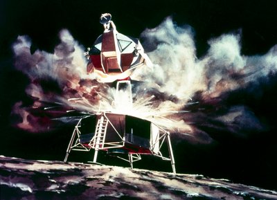 Bemannad rymdflygning, USA, Apollo, generalkonstnärens intryck av månmodulen som sprängs av från månen av Unbekannt