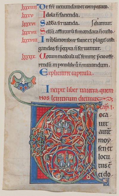 Manuskriptbelysning med initial V, från en bibel, ca. 1175-95. av Unbekannt