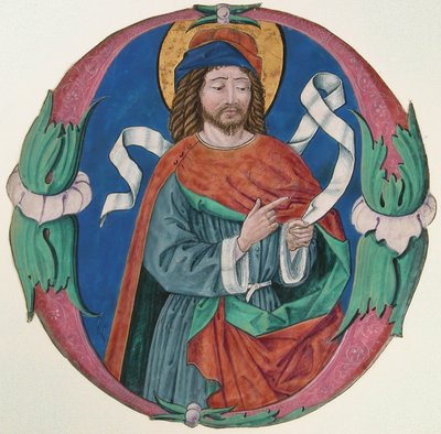 Manuskriptbelysning med en helgonfigur i en initial O, italiensk, ca. 1480. av Unbekannt