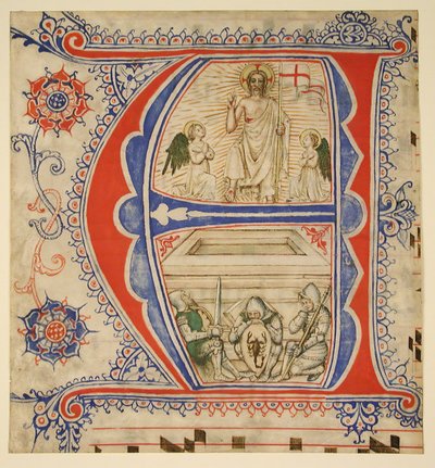 Manuskriptblad som visar en upplyst initial A..., andra hälften av 1300-talets början av 1400-talet. av Unbekannt
