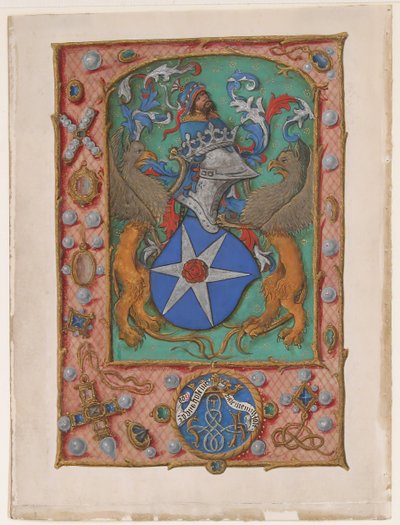 Manuskriptblad med vapen, från en timbok, ca. 1500. av Unbekannt