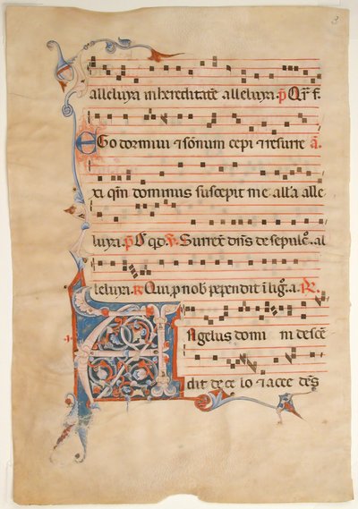 Manuskriptblad med folierad initial A, från en antifonbok, 1300-talet. av Unbekannt