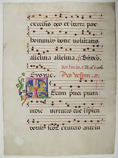 Manuskriptblad med initialt T, från en Antiphonary, italienskt, 1400-tal. av Unbekannt