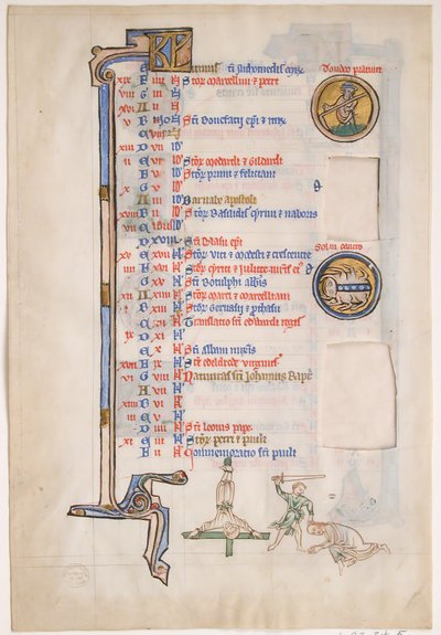 Manuskriptblad med junikalender, från en kunglig psalter, 1200-talet. av Unbekannt