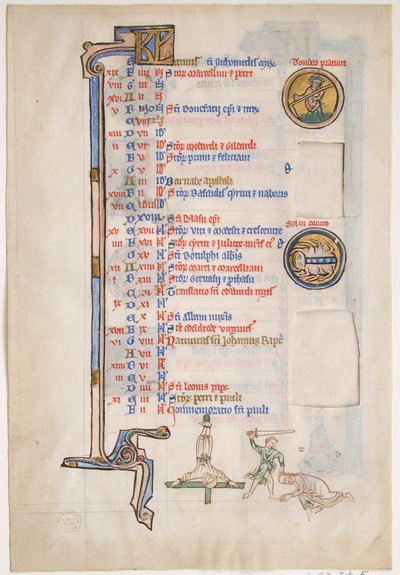 Manuskriptblad med junikalender, från en kunglig psalter, brittiskt, 1200-talet. av Unbekannt