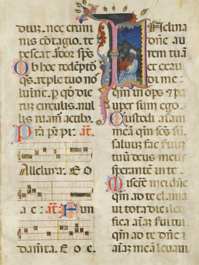 Manuskriptblad med kung David i en initial I, från en psalter, tidigt 1400-tal. av Unbekannt