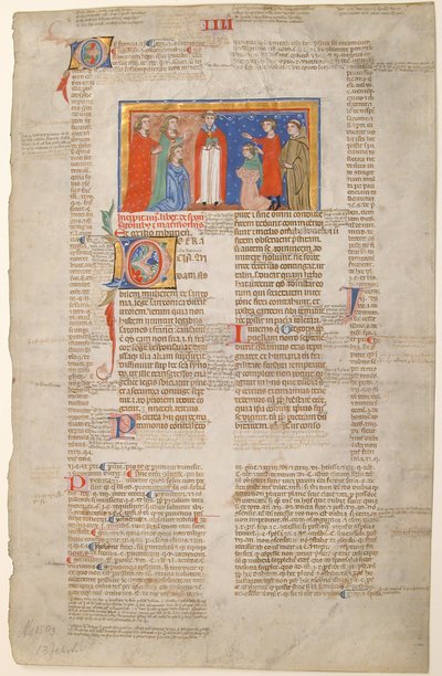 Manuskriptblad med äktenskapsscen, från Decretals of Gregory IX, italienska, ca. 1300. av Unbekannt