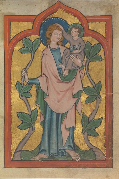 Manuskriptblad med den helige Christopher som bär Kristus, tidigt 1300-tal. av Unbekannt