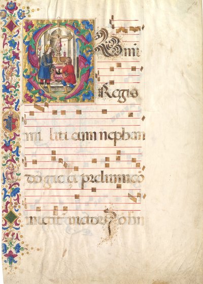 Manuskriptblad med Saint John Gualbert i ett initialt S, från en Antiphonary, tidigt 1500-tal. av Unbekannt