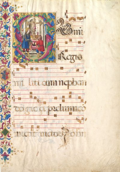 Manuskriptblad med Saint John Gualbert i ett initialt S, från en Antiphonary, tidigt 1500-tal. av Unbekannt