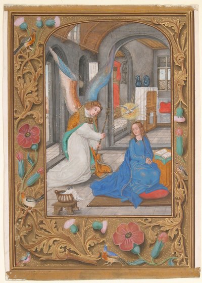 Manuskriptblad med bebådelsen, från en timbok, ca. 1500-1525. av Unbekannt