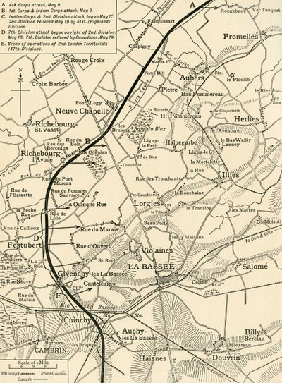 Karta som illustrerar den första arméns operationer..., första världskriget, 1915, c1920. av Unbekannt