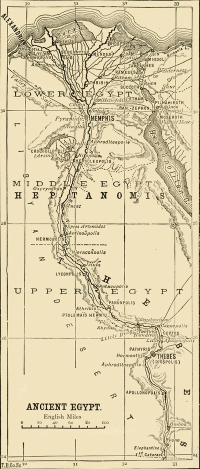 Karta över det antika Egypten, 1890. av Unbekannt