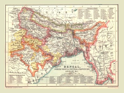 Karta över Bengalen, nordvästra och centrala provinserna och Assam, 1902. av Unbekannt
