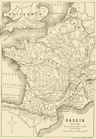 Karta över Gallien och en del av Storbritannien, 1890. av Unbekannt