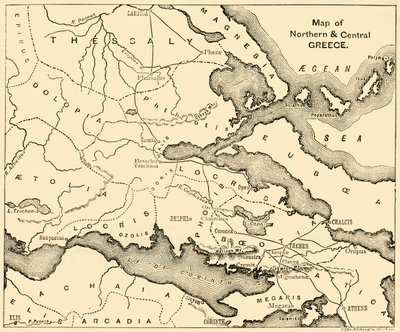 Karta över norra och centrala Grekland, 1890. av Unbekannt